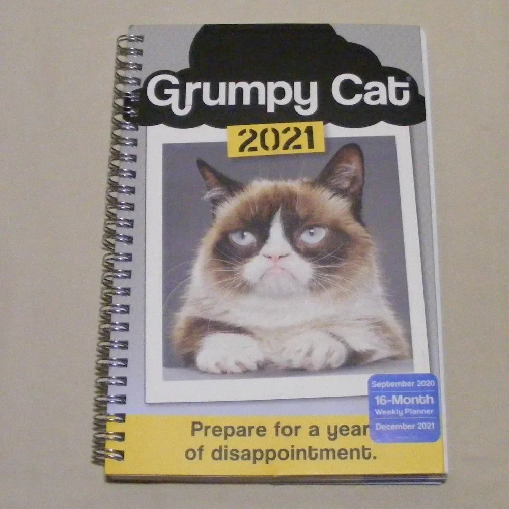Grumpy Cat 2021 Planner, Weekly & Monthly, MEMES! Book, Spiral bound